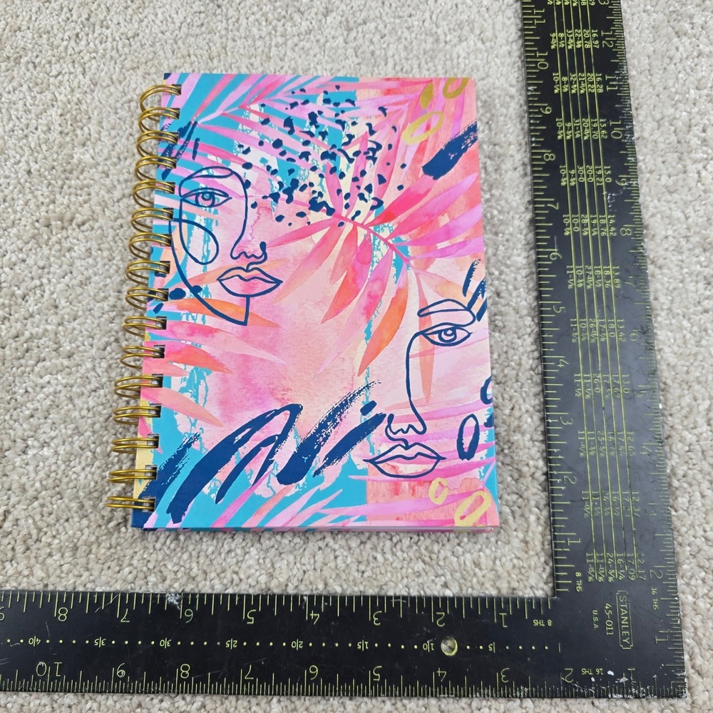Top Flight A5 Notebook Pink Abstract Face Gold Spiral Journal 120 Sheets